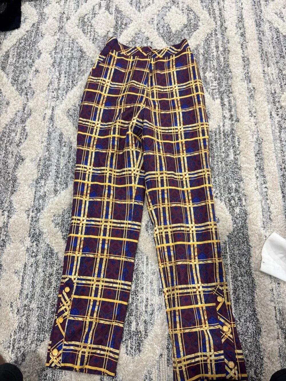 Sassy Jones Plaid Pants Size S Burgundy Gold